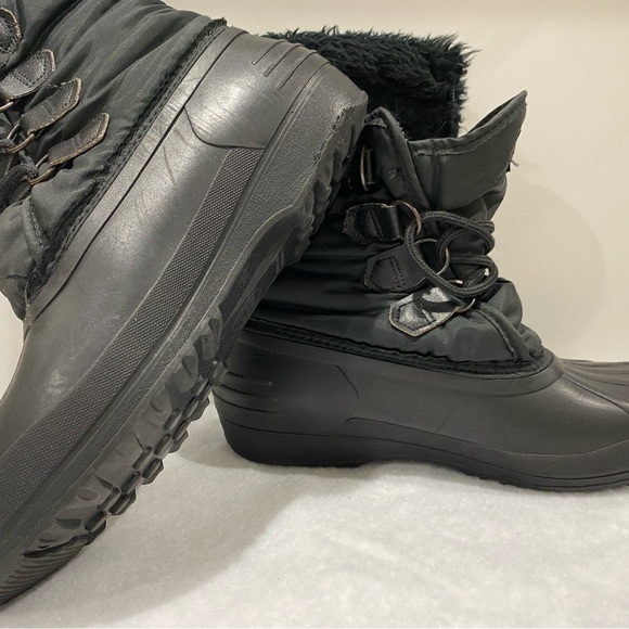 Sorel Women’s Kaufmam Canada Black Lined Rubber Fur Top Lace Up Snow Boots-10 - Picture 11 of 16